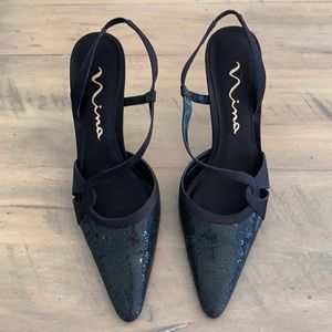 Sparkly black evening sandals